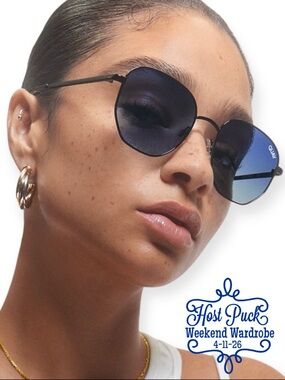 QUAY Big Time Sunglasses Polarized Black Frame Navy Lenses Round NWT